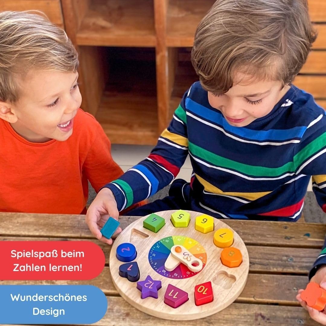 SCHMETTERLINE | Kronolino Holz-Lernuhr mit Regenbogen-Farben zum Spielerischen Lernen der Zeit ab 3