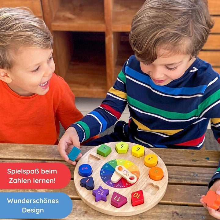 SCHMETTERLINE | Kronolino Holz-Lernuhr mit Regenbogen-Farben zum Spielerischen Lernen der Zeit ab 3
