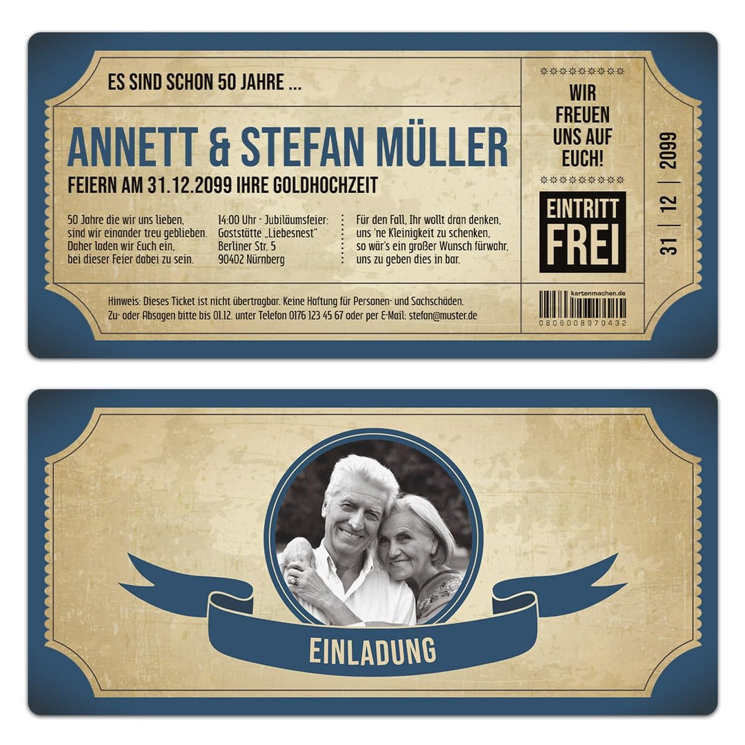 Kartenmachen.de Individuelle Foto Goldhochzeit Hochzeitseinladungen ab 10 bis 100 Stück selbst gesta