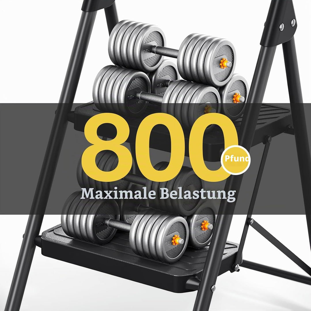 KINGRACK Trittleiter 2 Stufen Klappbar, bis 360 kg belastbar, Klapptritt mit Breiten Anti-Rutsch-Stu