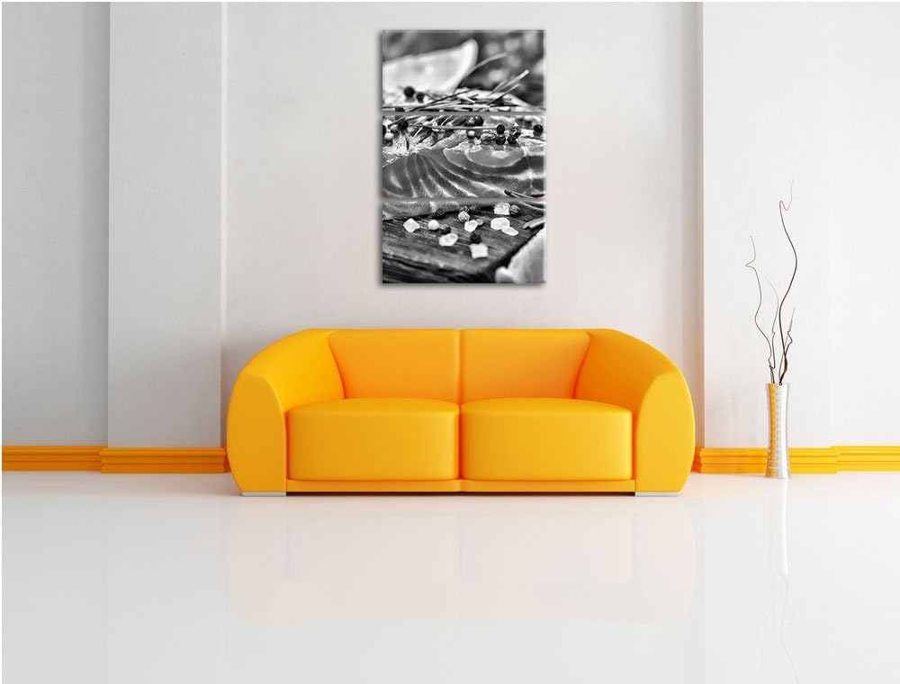 Pixxprint Monocrome, Fangfrisches Seelachsfilet 3-Teiler Leinwandbild 120x80 Bild auf Leinwand