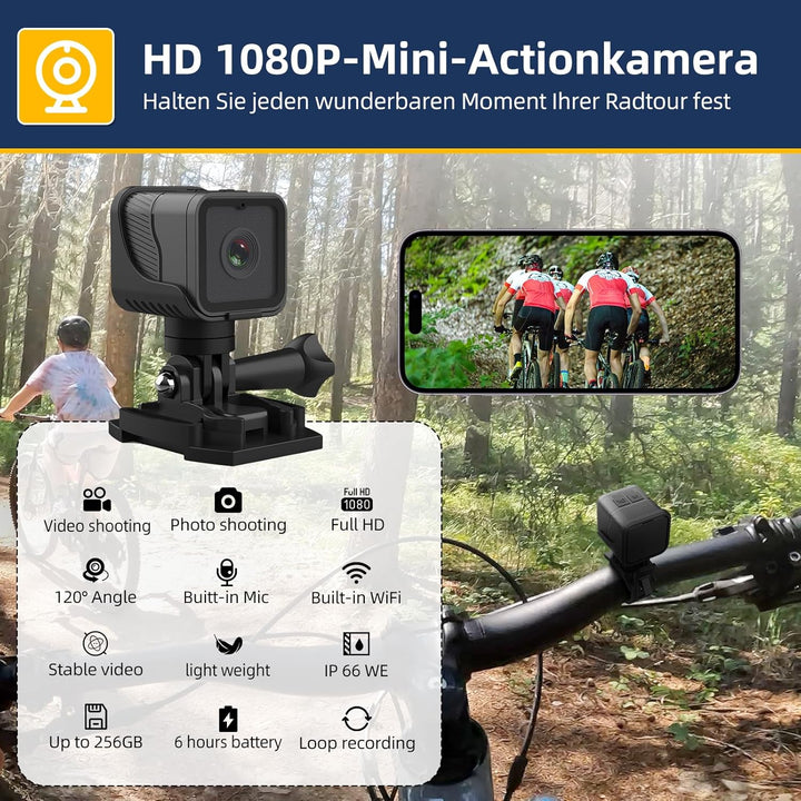 AIKER Mini Action Cam,Verbesserte Version Dashcam Fahrrad,Clever und einfach und Echtzeit-Pegelkorre