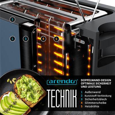 Arendo - Touch Toaster 2 Scheiben Edelstahl - Touchpanel - digital Display Restzeitanzeige - 800 W –