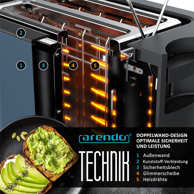 Arendo - Touch Toaster 2 Scheiben Edelstahl - Touchpanel - digital Display Restzeitanzeige - 800 W –