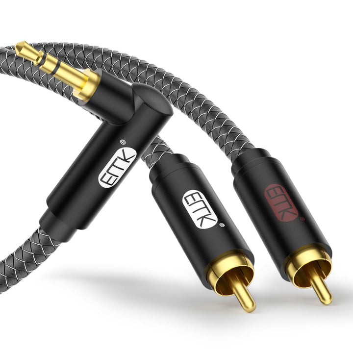EMK Cinch Kabel Winkelstecker 3,5mm auf 2RCA Kabel 90 Grad 3,5 mm Jack Y Splitter Cable RCA (R&amp;L) Ny