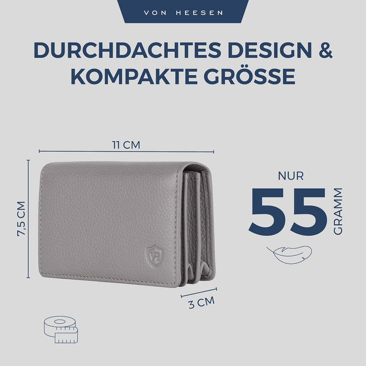 VON HEESEN® Visitenkartenetui Leder mit RFID-Schutz - Platz für 50 Visitenkarten - 6 Fächer - Visite