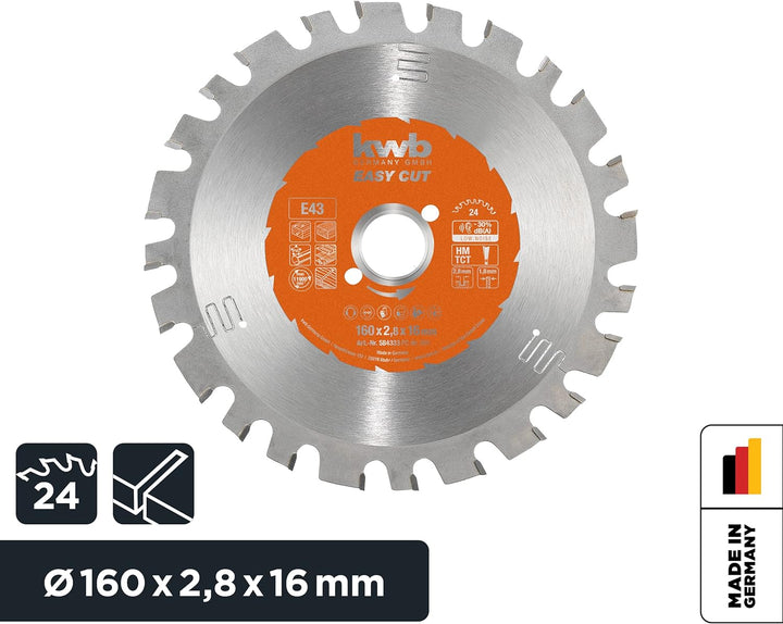 kwb Kreissägeblatt 160 x 16 mm, Made in Germany, Nagelfest, für Holz mit Metallresten, Universal Säg