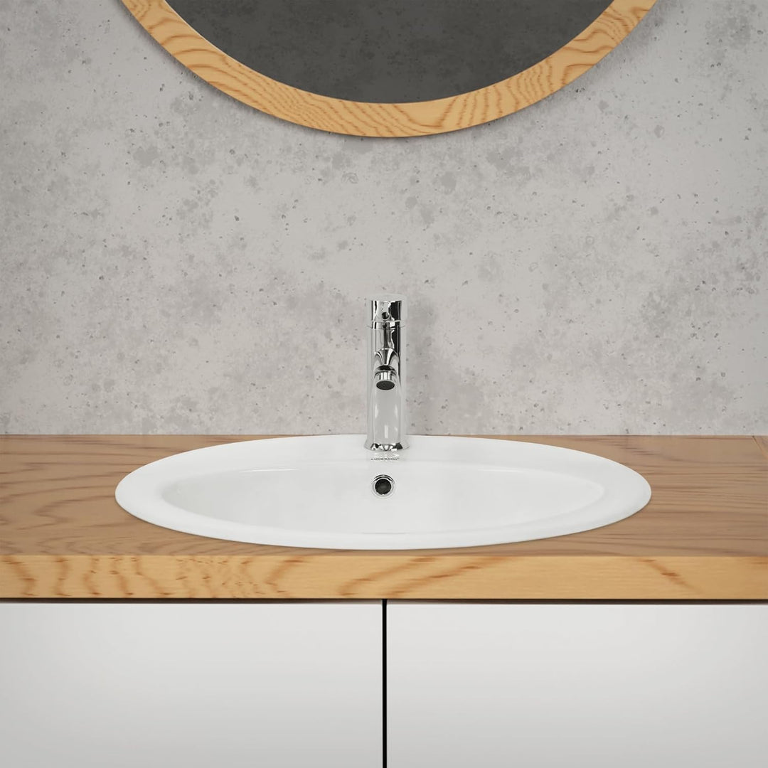 ML-Design Waschbecken aus Keramik Weiss glänzend 57x19,5x48,5cm Oval Einbauwaschbecken mit Hahnloch