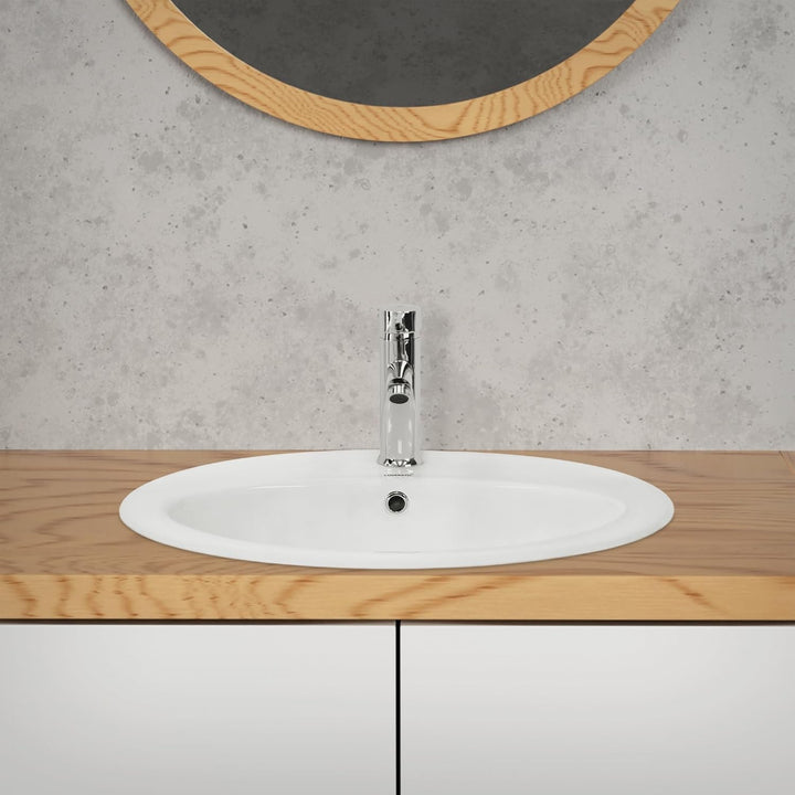 ML-Design Waschbecken aus Keramik Weiss glänzend 57x19,5x48,5cm Oval Einbauwaschbecken mit Hahnloch
