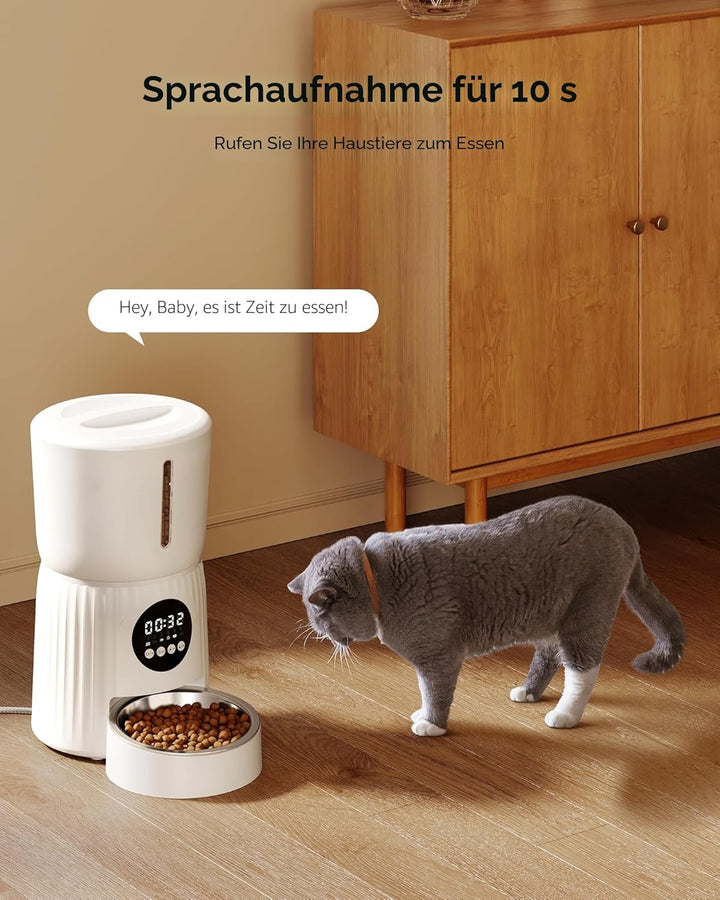 faroro Futterautomat Katze, 4L Katzenfutter Automat, Futterspender Katze Mit 1–6 Mahlzeiten Pro Tag,