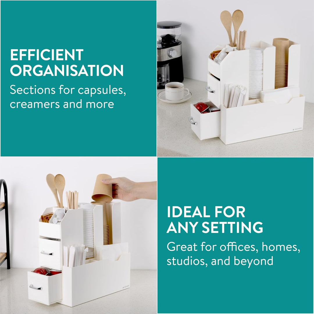 Navaris Kaffee und Tee Organizer Set - Aufbewahrungsbox Kaffeezubehör Zuckersticks Kaffeesahne - Tee