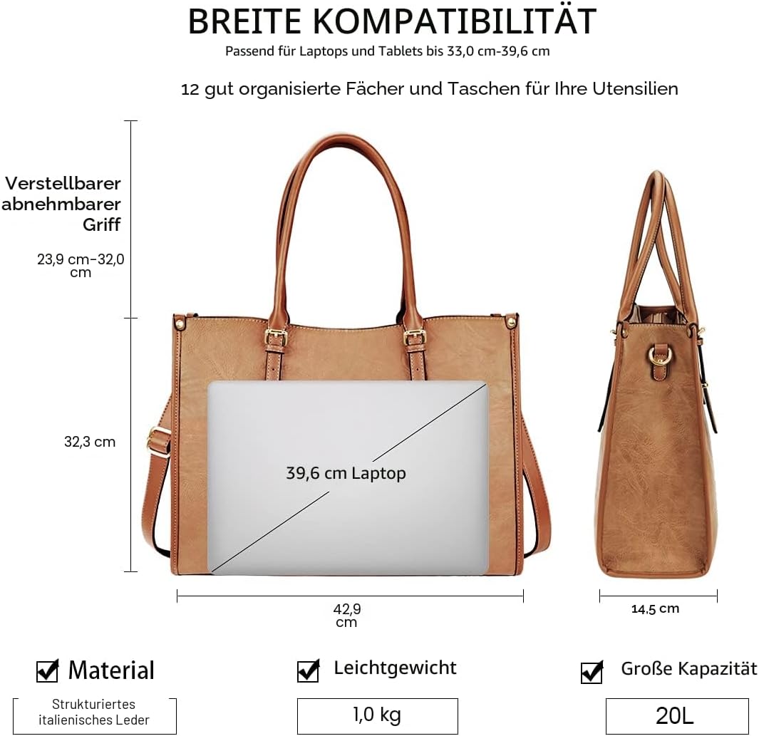 NUBILY Handtasche Damen Shopper Damen Gross Umhängetasche Laptoptasche 15.6 Zoll PU Leder Aktentasch
