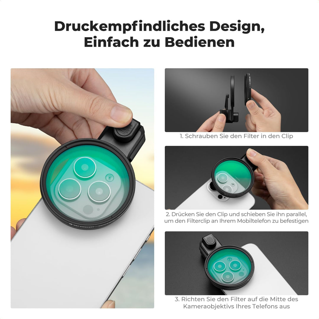 K&amp;F CONCEPT 58mm Universeller Filterclip für Handy mit Druckknopf | kompatibel mit iPhone 16/15/14/1