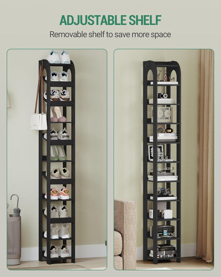Hzuaneri Vertikales Schuhregal, 11 Ebenen Schmale Schuhregale, Holz-Schuh-Organizer für Schrank, Ein