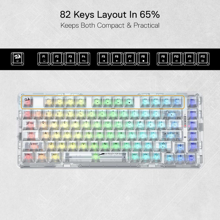 Redragon K649 PRO Gaming-Tastatur mit Dichtung, 3 Modi, 82 Tasten, volltransparente Hot-Swap-Mechani