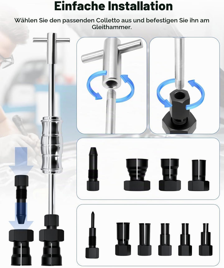 Sackloch Innenlager Abzieher Set, 12-TLG Radlager Abzieher Set mit Gleithammer &amp; Verstellbaren Spann