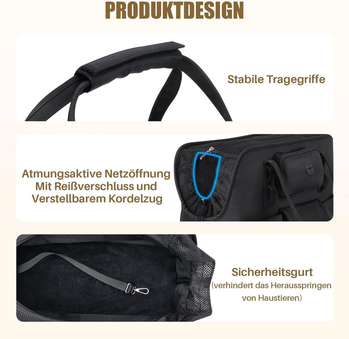 Eyein Hundetasche - Tragbare hundetragetasche mit Taschen & Sicherheitsleine, Atmungsaktive Transpor