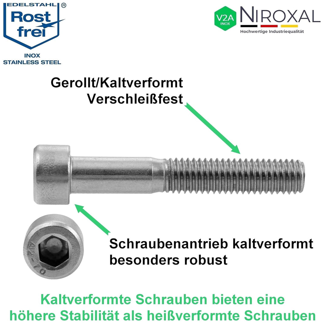 Edelstahl Zylinderkopfschraube rostfrei V2A M5 (=5 mm) 50-mm Schrauben-Länge 200 Stück 22-mm Teil-Ge