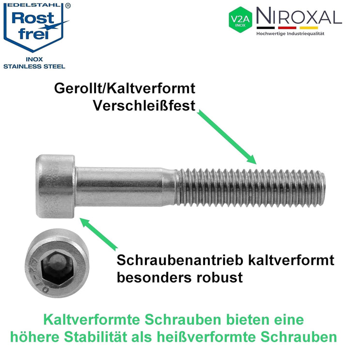 Edelstahl Zylinderkopfschraube rostfrei V2A M6 (=6 mm) 30-mm Schrauben-Länge 400 Stück 30-mm Voll-Ge