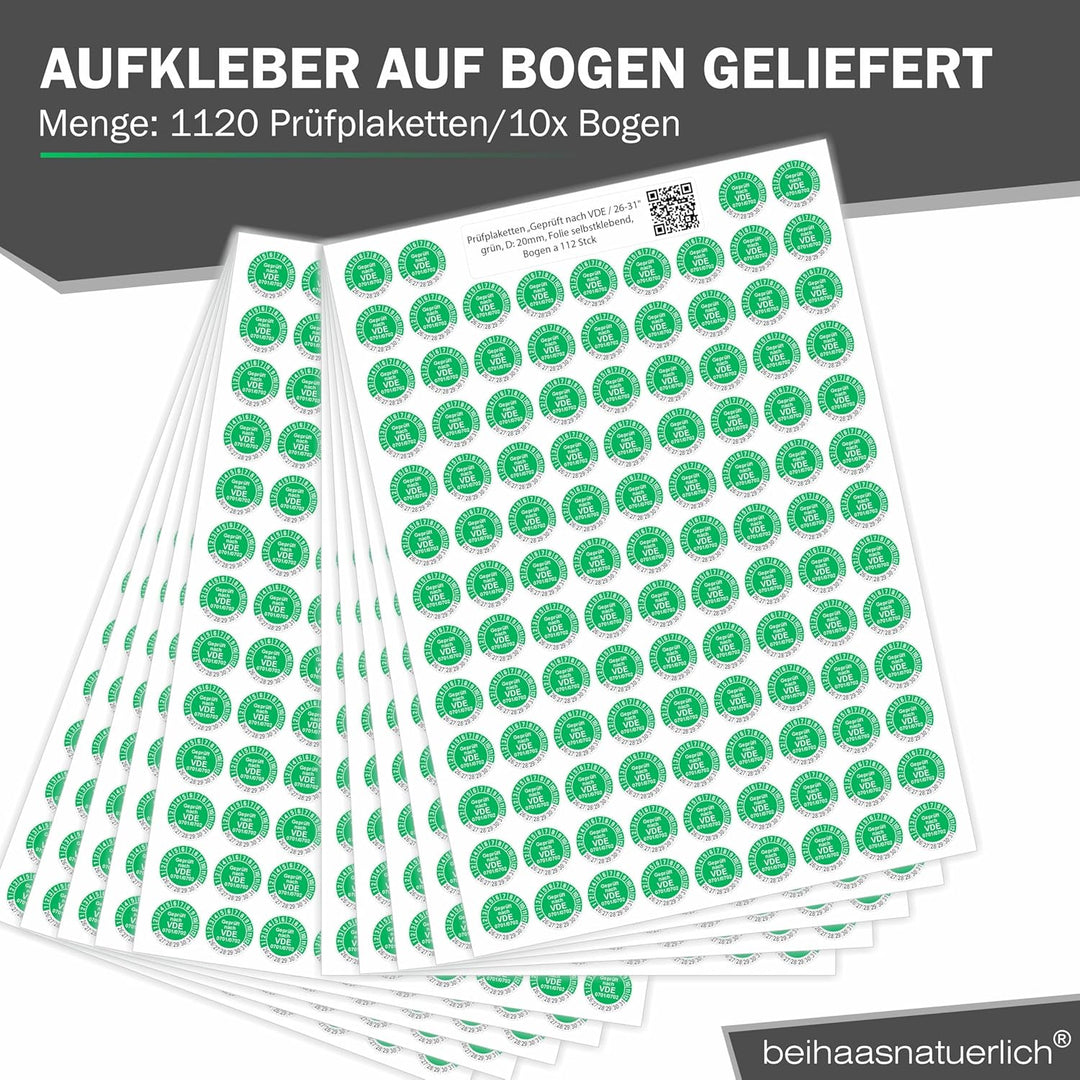 Fluxxx 1120 Stk Prüfplaketten "Geprüft nach VDE", 20 mm Ø, Prüfetiketten nach DGUV V3, 2023-2028, se