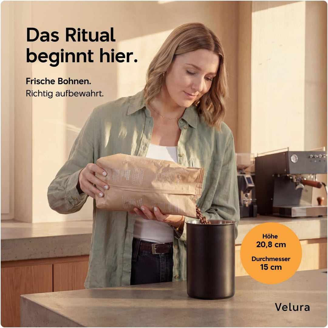 Velura Kaffeedose luftdicht für 1kg Kaffeebohnen aus Edelstahl - Vorratsdose zur Aufbewahrung für Ka