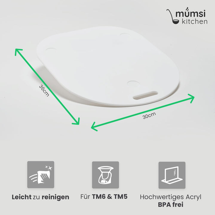 Gleitbrett für Thermomix TM6 & TM5 in weiss - Hochwertiger Gleiter aus Premium Acrylglas – Rollbrett