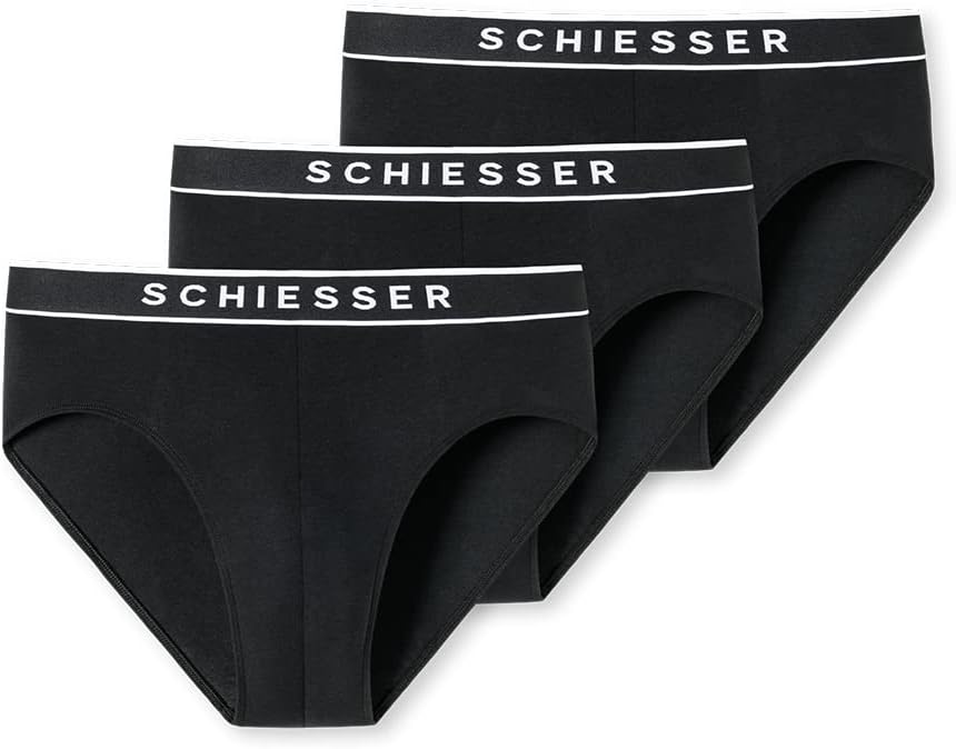 Schiesser Herren 3 PACK Slips Bio Baumwolle - 95/5 Organic XXL Schwarz, XXL Schwarz