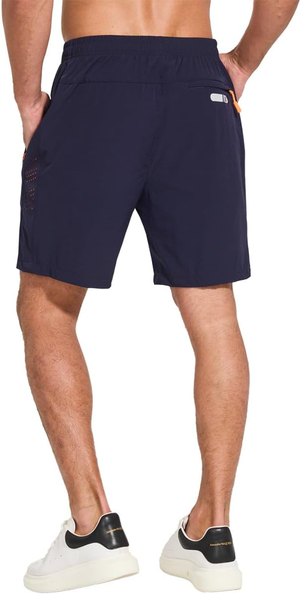JustSun Shorts Herren Sport Schnelltrocknend Leichte Atmungsaktiv mit Reissverschluss M Blau, M Blau