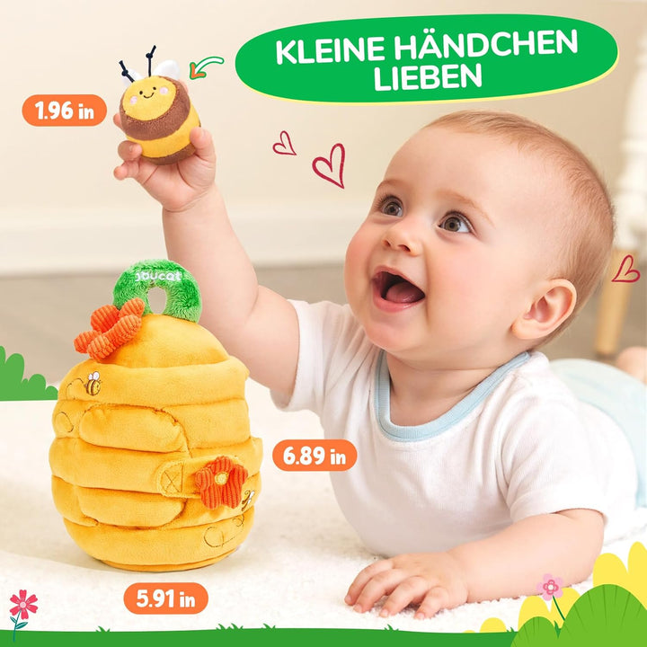 JoyCat Baby Spielzeug 6 Monate, Baby Bienenstock mit 5 Bienen, Rassel, Spiegel, Montessori Spielzeug