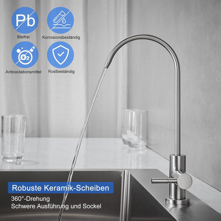 SUS304 Edelstahl Trinkwasserhahn, 100% bleifreier Umkehrosmose-Wasserhahn, Geeignet Küchenarmateur f