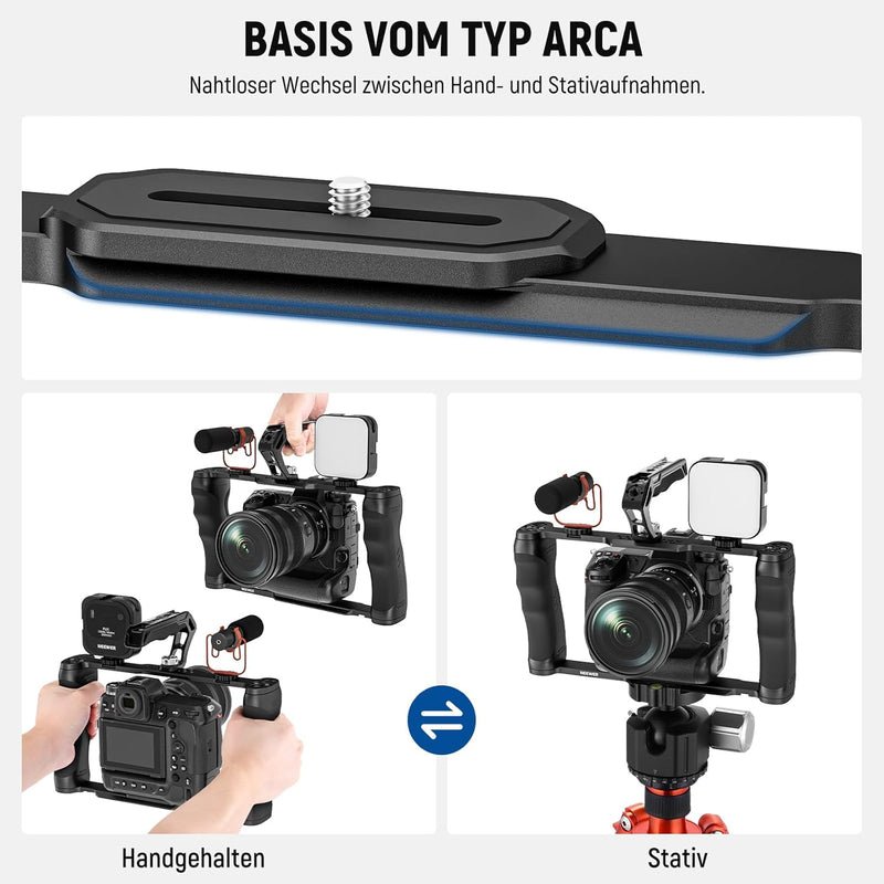 NEEWER Universal Kamerakäfig und oberer Griff mit 3/8" ARRI Positionierungsstiftset, Video Rig Kamer