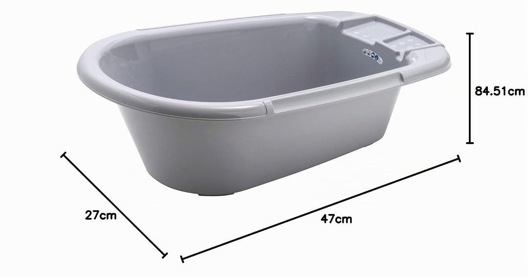 Rotho Babydesign Baby Badewanne, Mit Ablaufstöpsel, 0-12 Monate, Bella Bambina, Stone Grey (Grau), G