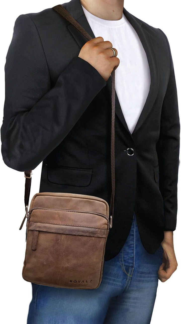 ROYALZ Echtleder Umhängetasche Herren Leder klein 'Phoenix' Moderne Vintage Schultertasche für Männe