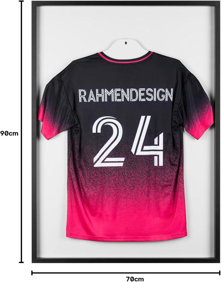 Trikotrahmen Schwarz 70x90 mit Passepartout Crémeweiss – 3D Objektrahmen für Fussballtrikots – Jerse