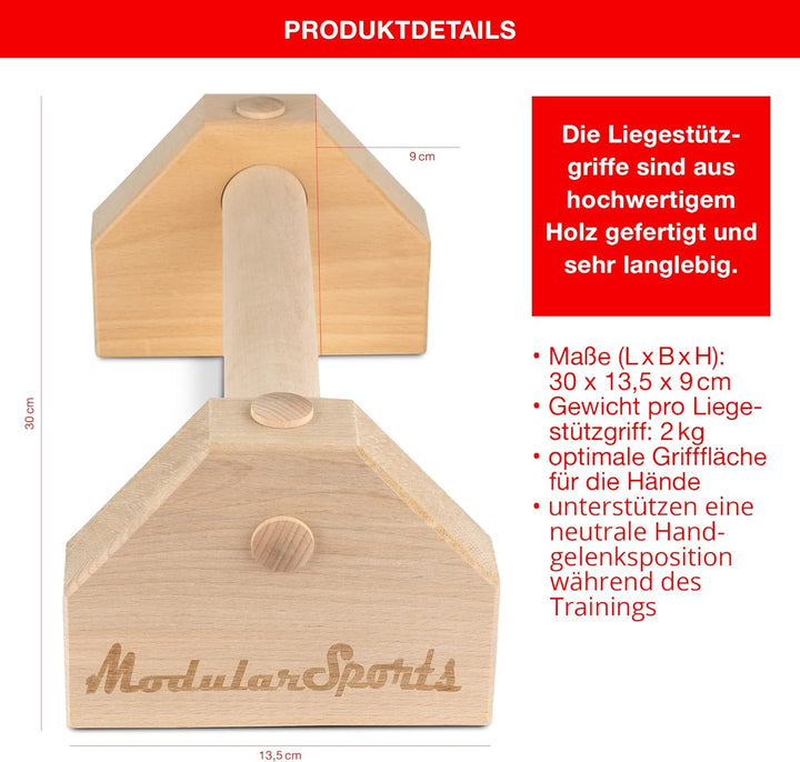 Liegestützgriffe aus Holz 2er Set/Parallettes mit Anti-Rutsch-Bändern/Yoga, Liegestütz oder Handstan