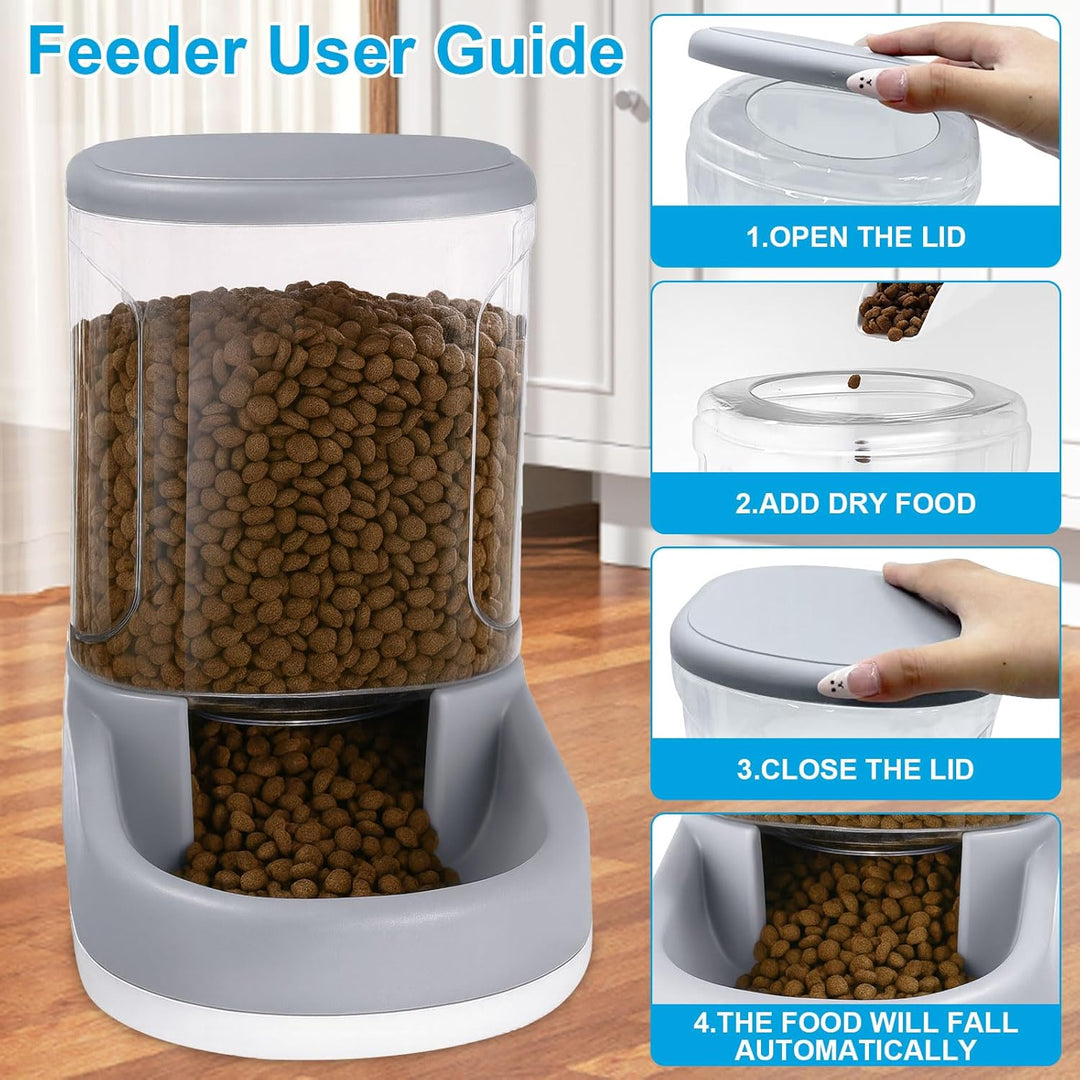 Wasserspender Futterspender für Katze und Hund 2×3,8 L Automatischer Futterspender, Katzenfutterspen