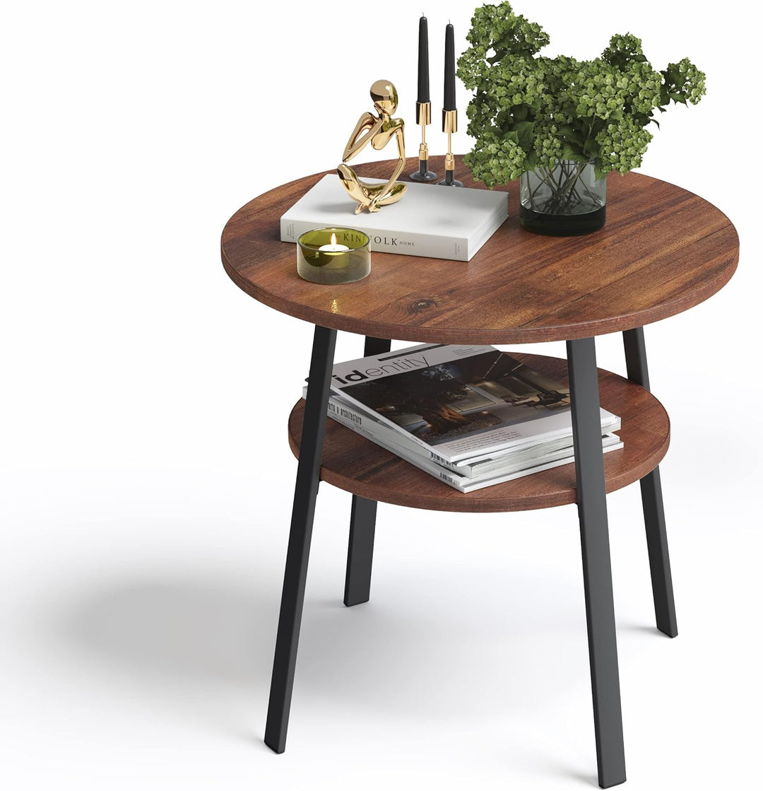 stardis Beistelltisch rund stabiles Metallgestell/Holz Ø52xH 54 cm, 2 Ablagen Nachttisch Couchtisch