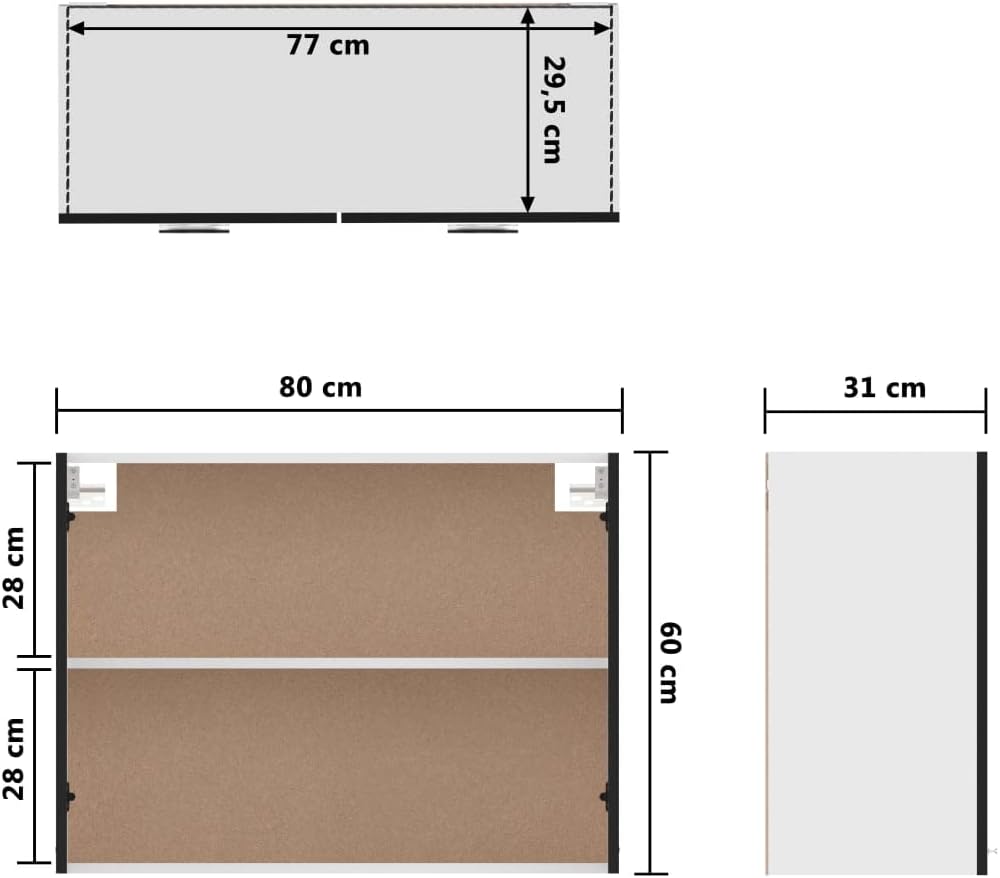 vidaXL Hängeschrank 2 Regalböden Küche Schrank Einbauküche Küchenzeile Küchenmöbel Oberschrank Küche