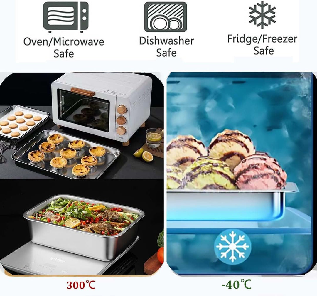 Edelstahl-Behälter-Set, Stapelbare Edelstahlpfannen, Mit Deckeln,Für den Gefrierschrank Geeignet Bac