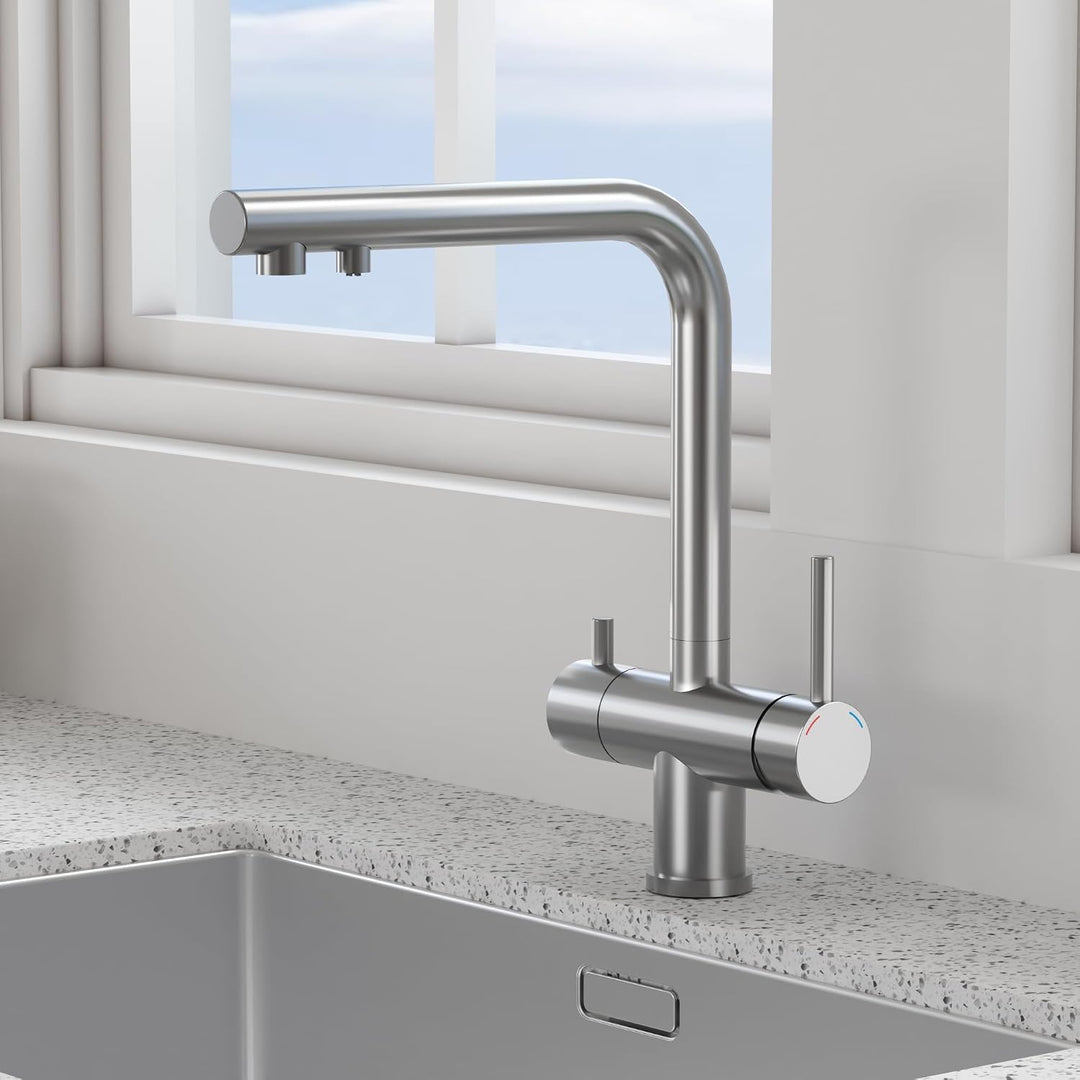 Wasserhahn Küche 3 Wege, 360° Drehbar Küchenarmatur, 3 in 1 Mischbatterie für Wasserfilter, Trinkwas