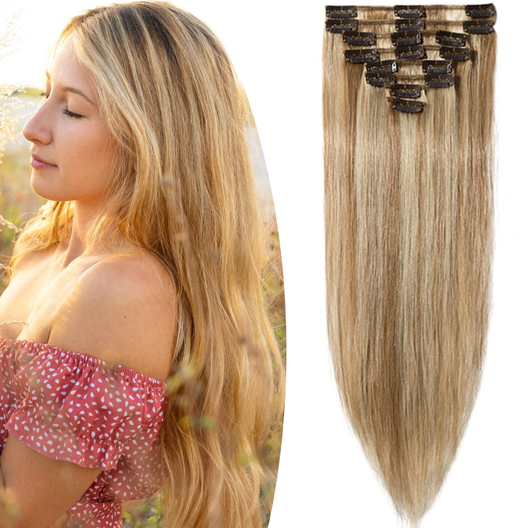 SEGO Clip in Extensions Echthaar 8 Pcs Remy Haarverlängerung Natürliche Haarteil glatt 100% Menschli