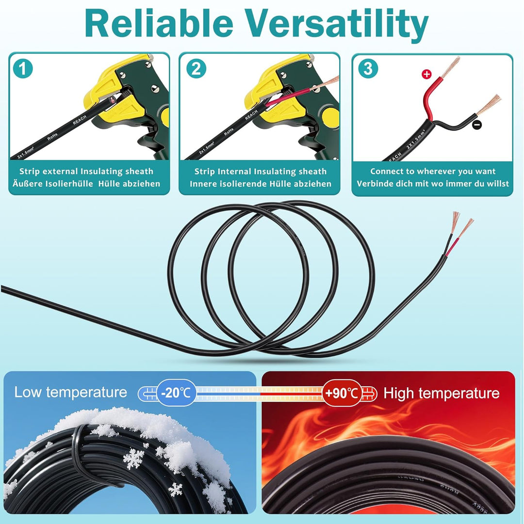 2 adriges KFZ Kabel 2x1,5mm² - 20M Anhängerkabel 12V/24V Kupfer - Wasserfest FLRYY Fahrzeugkabel für