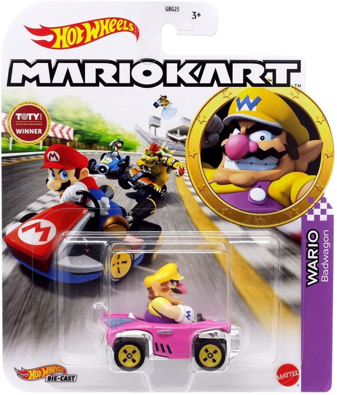 Hot Wheels Mattel Mario Kart Mod Wario Badwagon Massstab 1:64, Mehrfarbig (GRN22)