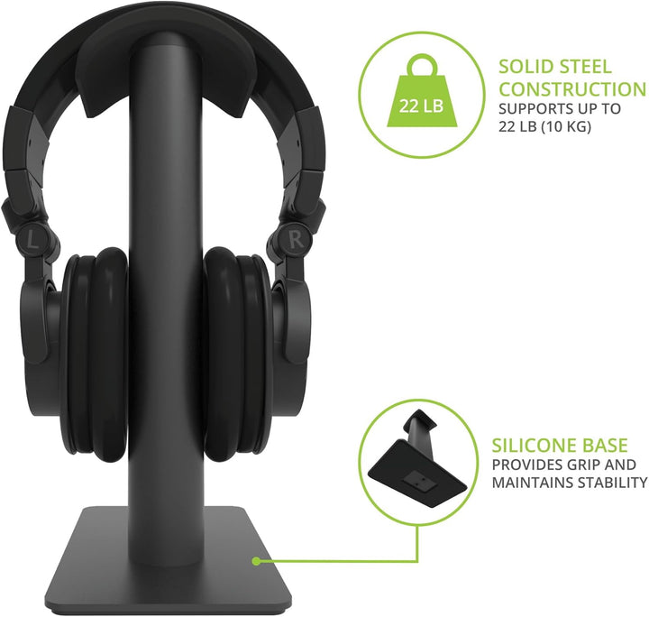 Kanto H2 Desktop Headphone Stand | Supports 10 kg | Curved Silicone Design Prevents Indents | Black,