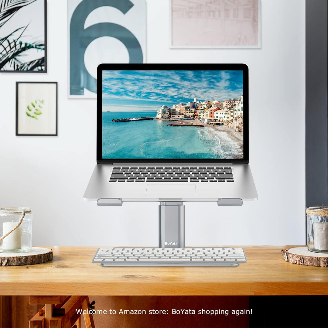 BoYata Laptopständer, Höhenverstellbarer Laptop Riser, Belüfteter Aluminium Notebookhalter für Schre