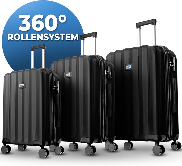 Hartschalen-Koffer Trolley ABS Reisekoffer 4 Zwillingsrollen (Handgepäck-Mittel-Gross-Set) + 5cm Deh