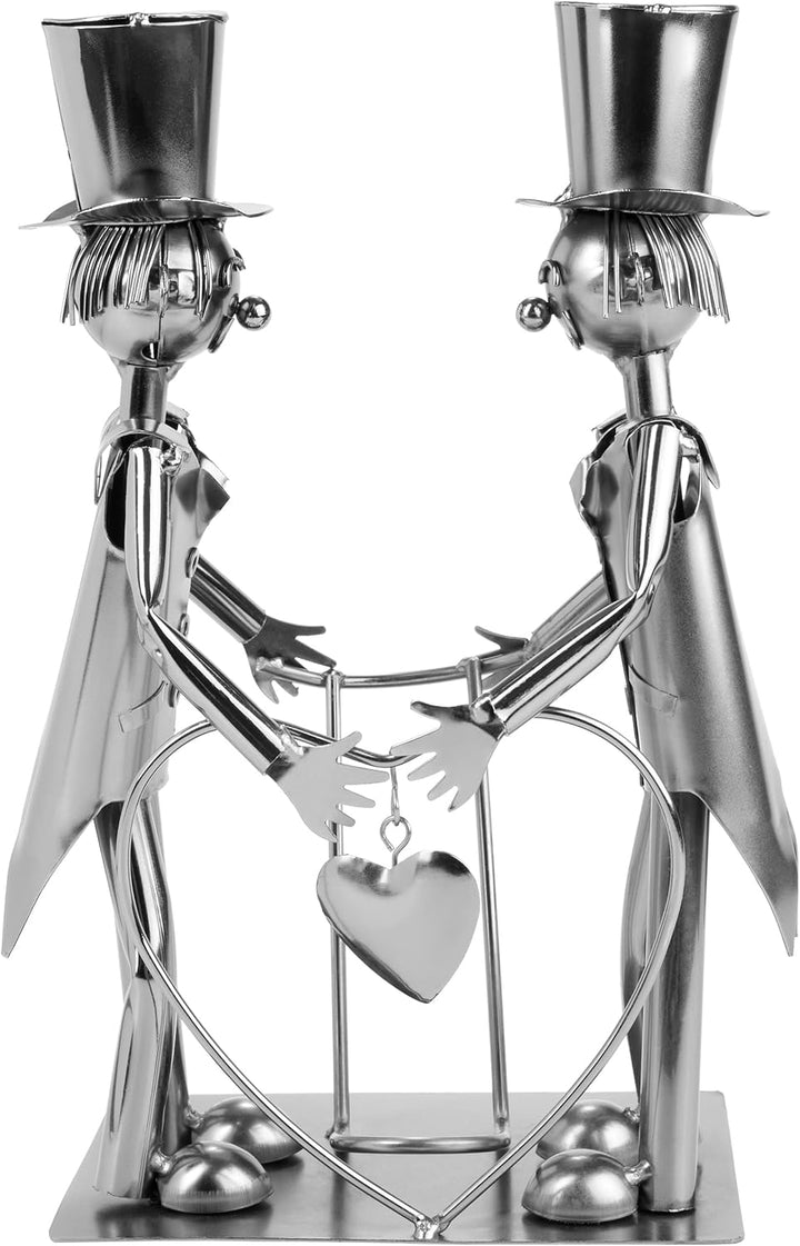 BRUBAKER Weinflaschenhalter Hochzeitspaar Mann + Mann - Männer Brautpaar Deko-Objekt Metall mit Grus
