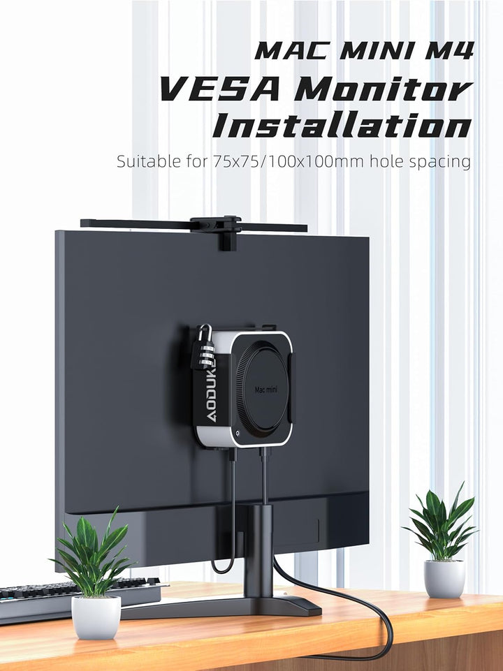 Aluminum Alloy 2024 Mac Mini M4 with Combination Lock Security Bracket, Compatible with VESA Hole Mo