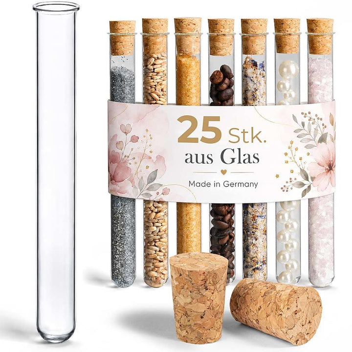 Tuuters 25x Glas Reagenzgläser mit Korken, Reagenzglas mit Bördelrand (100 x Ø 16mm) 100 x Ø 16mm Pr