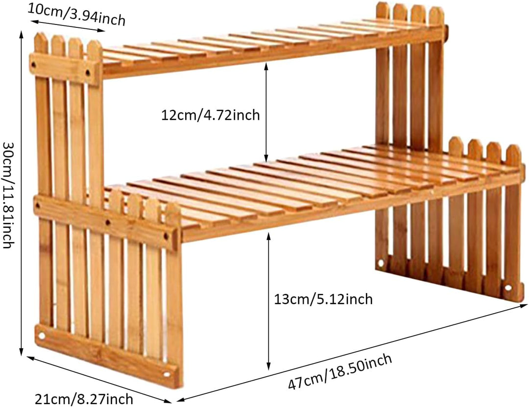 Generisch 2-stöckiges Bambus Pflanzenregal, 47x30x21cm Blumenleiter Bambus, Pflanzenständer, Tisch P